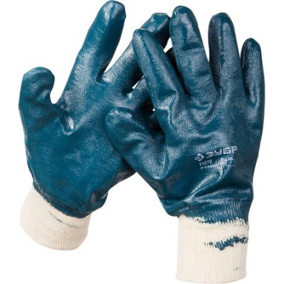 Перчатки рабочие с манжетой, с полным нитриловым покрытием, размер L (9) ЗУБР