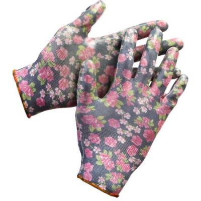 Перчатки садовые, прозрачное нитриловое покрытие, размер S-M, черные GRINDA