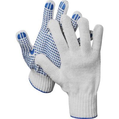 перчатки рабочие, -10 пар в упаковке, х/б -7 класс, с ПВХ покрытием (точка) DEXX