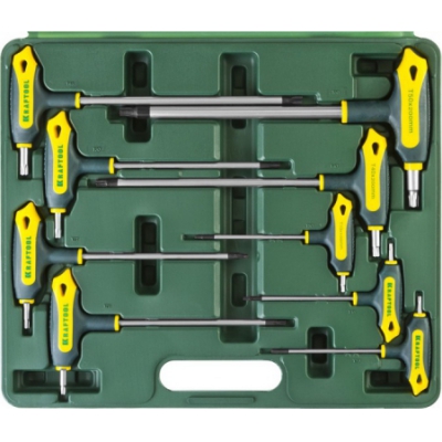 Набор Ключи INDUSTRIE имбусовые,Cr-Mo(S2),Т-образные,эргоном двухкомп рукоятка,TORX Hole -10-50,9 шт,в боксе KRAFTOOL