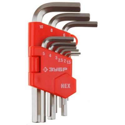Набор Ключи Мастер имбусовые короткие, Cr-V, сатинированное покрытие, пластик держатель, HEX -1,5-10мм, -9 пред ЗУБР