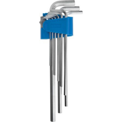 Набор ключей имбусовых ЭКСПЕРТ длинные,Cr-Mo,сатинированное покрытие,эргоном держатель,HEX -1,5 - -10 мм,9шт ЗУБР
