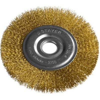 Щетка дисковая PROFESSIONAL для УШМ, витая стальная латунированная проволока -0,3мм, -150ммх22мм STAYER