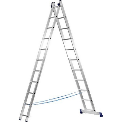 Двухсекционная лестница, -7 ступеней, со стабилизатором, алюминиевая СИБИН