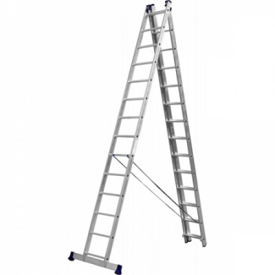 Трехсекционная лестница, -14 ступеней, со стабилизатором, алюминиевая СИБИН