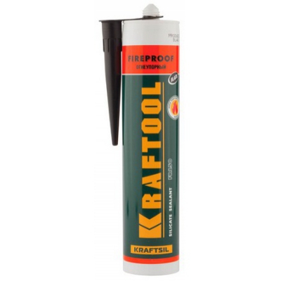 Герметик KRAFTFLEX FR150 силикатный огнеупорный +1500 С, жаростойкий, черный, -300мл KRAFTOOL