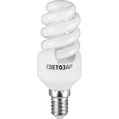 Энергосберегающая лампа "КОМПАКТ" спираль,цоколь E14(миньон),Т2,теплый белый свет(2700 К), -10000час, -9Вт(45) СВЕТОЗАР
