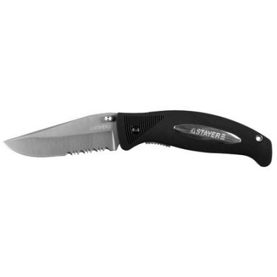 Нож PROFI складной,серрейторная заточка, эргономичная пластиковая рукоятка, лезвие -80мм STAYER