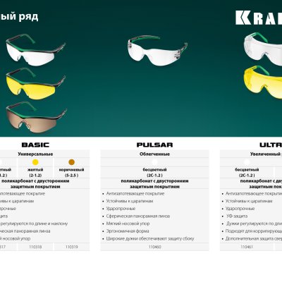 Защитные жёлтые очки KRAFTOOL ULTRA линза увеличенного размера устойчивая к царапинам и запотеванию, открытого типа
