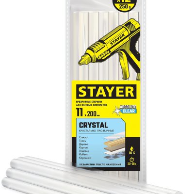 STAYER Cristal прозрачные универсальные клеевые стержни, d 11 мм х 200 мм 12 шт. 250 г.