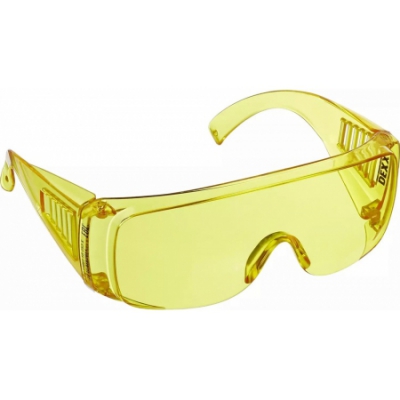 Защитные жёлтые очки широкая монолинза с дополнительной боковой защитой и вентиляцией, открытого типа DEXX