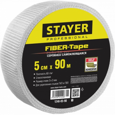 Серпянка самоклеящаяся FIBER-Tape, -5 см х -90м, Professional -1246-05-90 STAYER
