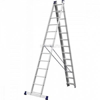 Трехсекционная лестница, -13 ступеней, со стабилизатором, алюминиевая СИБИН