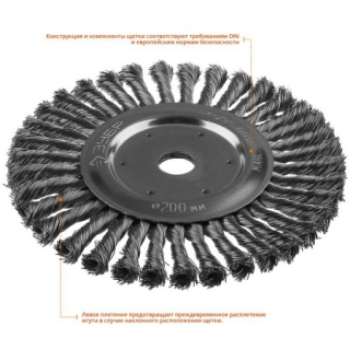Щетка дисковая Профессионал для УШМ, плетеные пучки стальной проволоки -0,5мм, -200х22мм ЗУБР
