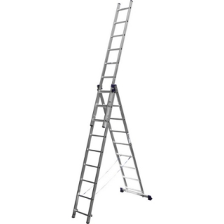 Трехсекционная лестница, -9 ступеней, со стабилизатором, алюминиевая СИБИН