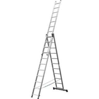 Трехсекционная лестница, -11 ступеней, со стабилизатором, алюминиевая СИБИН